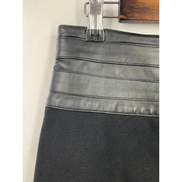 Saks Fifth Ave Black Mini Faux Leather Waist Band Faux Wrap Look Skirt Sz 4 NWT - Picture 2 of 10